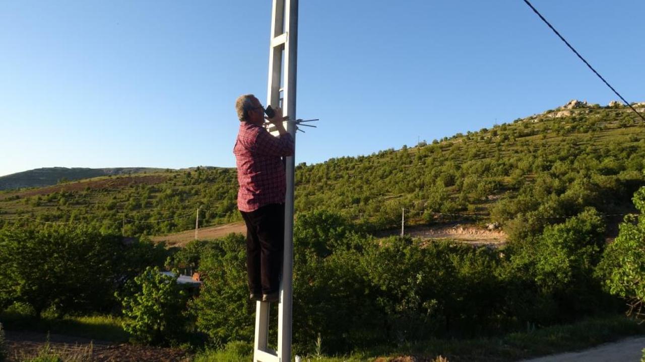 Telefon görüşmesi için elektrik direğine çıkıyorlar