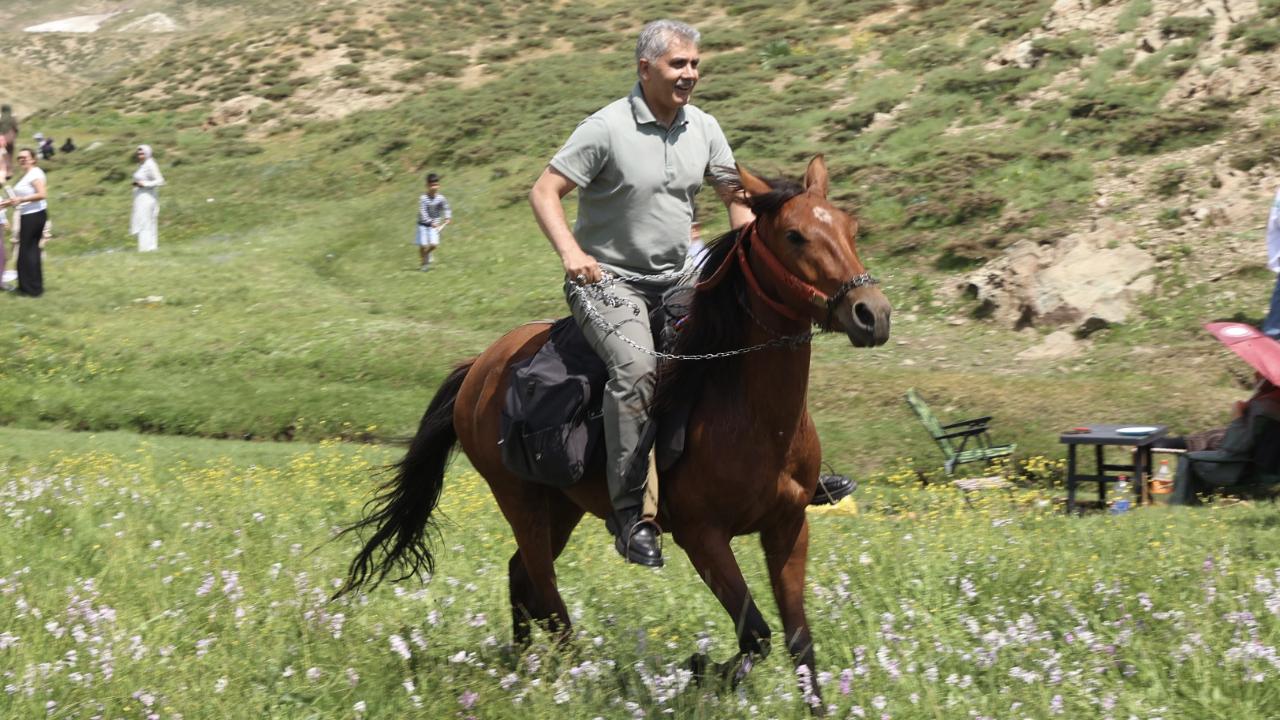 Bingöl Valisi Çelik festivalde, ata binip tırpan salladı