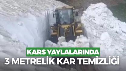 Kars yaylalarında 3 metrelik kar temizliği